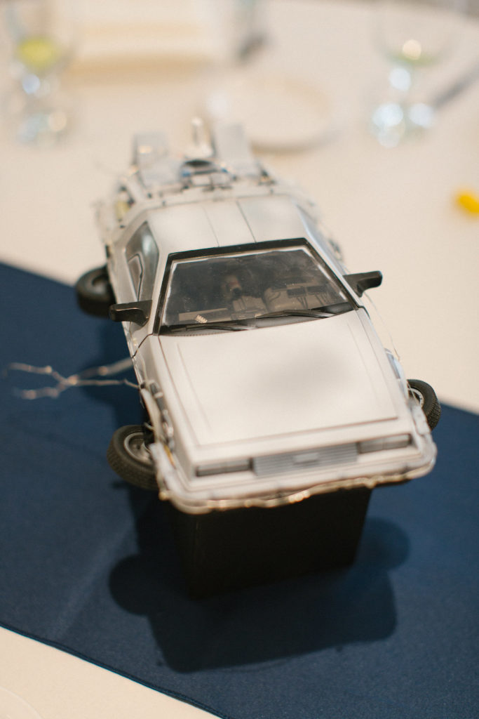 A model of a car, with wheels askew.